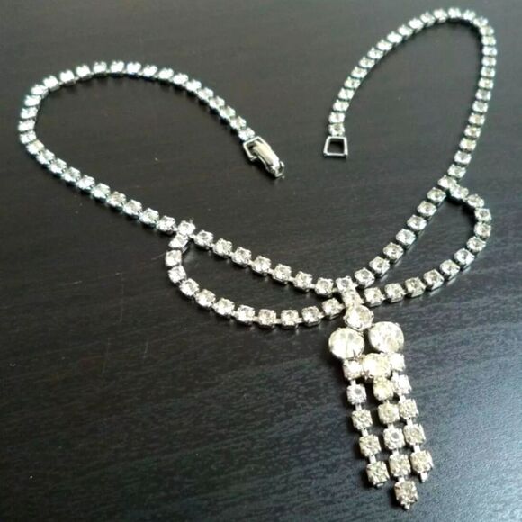 VINTAGE ART DECO HIGH END RHINESTONE RUNWAY 15" NECKLACE - Picture 1 of 5